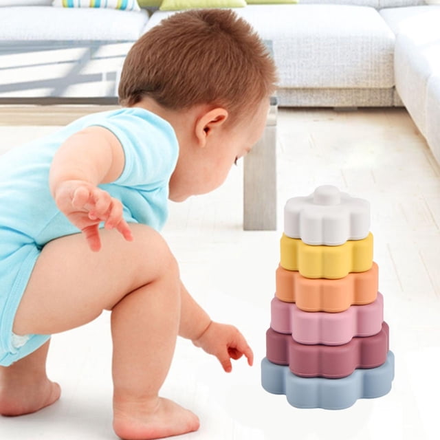 Juguete apilable para bebé CUTICAT mordedor con flor bloque de construcción educativo material didáctico color oscuro