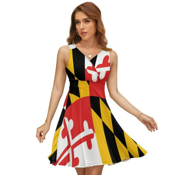 Maryland Flag Dress Fashion Beach Long Dresses Female Party Printed Sundress