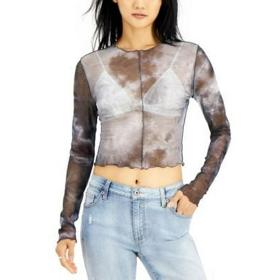 MSRP $20 Just Polly Juniors' Long-Sleeved Mesh Top Black Size XS