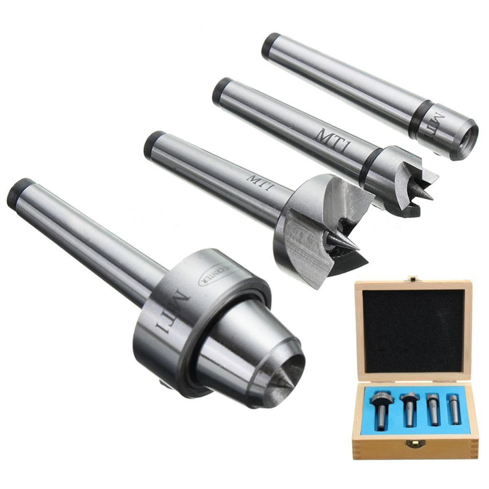 4Pcs/Set MT1 Wood Lathe Live Center + Drive Spur Cup Arbor with Wood