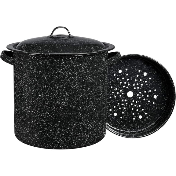 Granite Ware 15.5 Qt Steamer Pot With Rack, Black - Multi-Tier Steam Pot for Cooking Tamales, Seafood, Vegetables - Durable Porcelain Cookware with Steel Core - Everyday Versatile Cookware