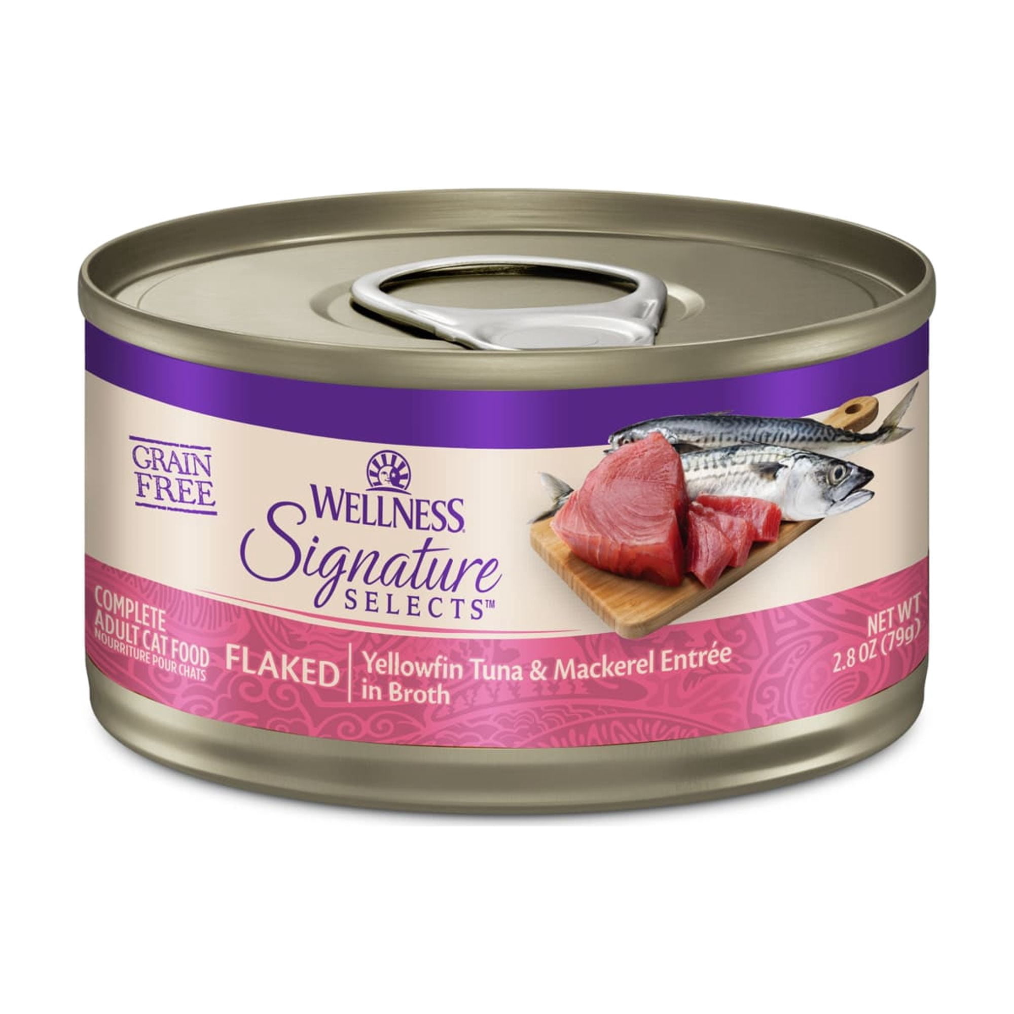 Wellness CORE Grain Free Yellowfin Tuna & Mackerel Signature Selects Flaked Adult Wet Cat Food, 2.8 oz., Case of 12