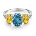 thumbnail image 2 of Gem Stone King 10K White Gold London Blue Topaz Yellow Citrine and White Lab Grown Diamond 3 Stone Engagement Ring for Women (2.44 Cttw, Gemstone Birthstone, Size 9), 2 of 5