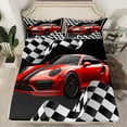 thumbnail image 7 of Feelyou Red Cartoon Car Twin Sheet Sets, Sports Car Twin Fitted Sheet, Checkered Geometric Flat Sheet, Super Cozy Room Decor, 3pcs, 7 of 7
