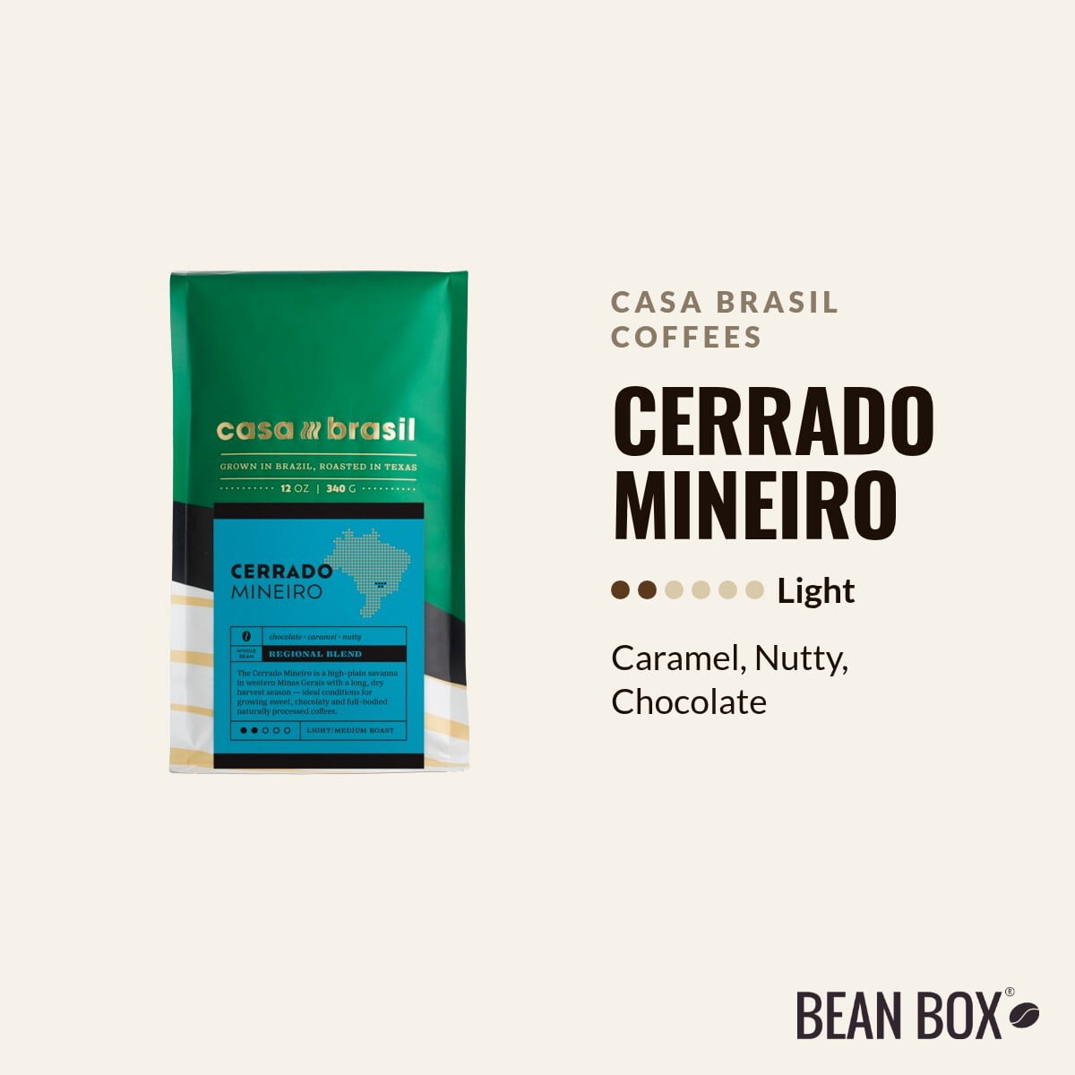 Cerrado Mineiro - Roasted by Casa Brasil Coffees - Whole Bean Coffee - 12oz Bag