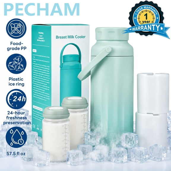 Pecham 1700ml Portable Breast Milk Cooler Bottle, Life Saver with 360° Total Cooling for 24 Hours, Larger Capacity Travel Breastmilk Chiller with 2PCS Baby Bottles for Breastmilk Storage