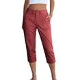 thumbnail image 2 of Pounoo Women's Mid Waist Linen Capri Pants, Casual Straight Leg Cropped Trousers with Button Detail for Outdoor and Daily Wear Gift, 2 of 9