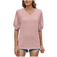 thumbnail image 1 of Timegard Hauts pour Femmes Manches Courtes Col en V T-Shirts Couleur Unie Mode Décontractée Blouses Tendance, 1 of 7