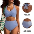 thumbnail image 7 of Eytino Women's High Waisted Bikini Set Halter V-Neck Twist Front Swimsuit Striped Vintage Bathing Suit with Patch Pocket, Blue, L, 7 of 7