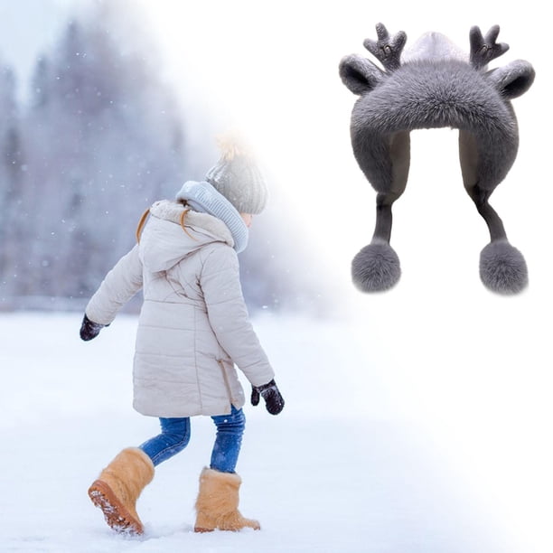 Gorro con Orejas de Asta para Mujer, Gorro Cálido con Protección para Los Oídos, Gorro de Felpa para Niñas, Gorro de Invierno para Pesca, Senderismo, Gris Salvador Sombreros de trampero