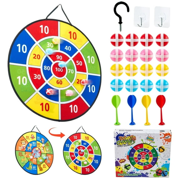 Lictin Dart Board for Kids, 26" Large Double-Sided Dartboard with 16 Stick Balls & 4 Darts, Indoor Outdoor Party Play Game Toys for Boys Girls Ages 3 
