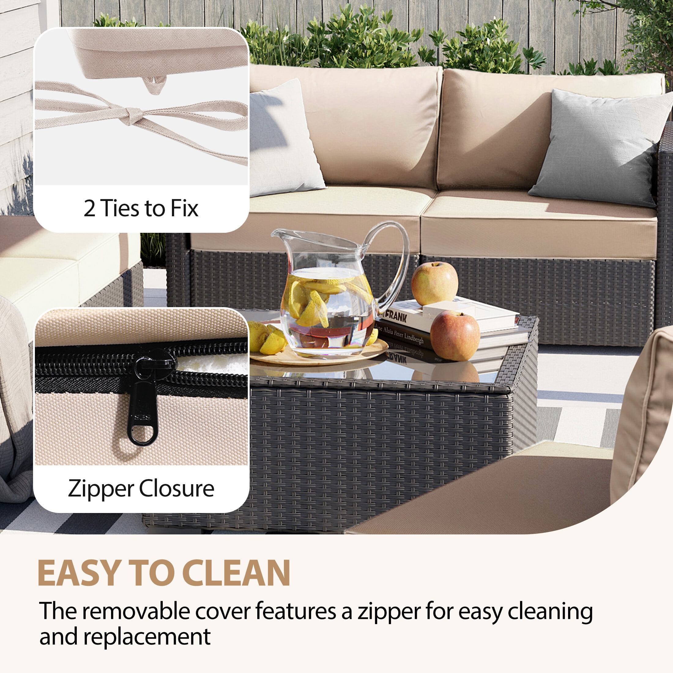 24 x 24 Waterproof Outdoor Deep Seat Cushion for Patio Furniture Cushion Replacement, Low Back, Peachy Tan