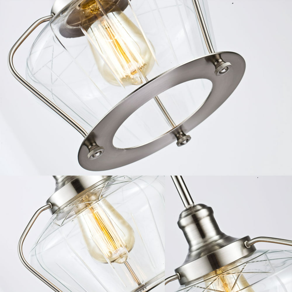 Industrial Brushed Nickel Glass Pendant Lighting Kitchen Light Fixture