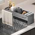 thumbnail image 2 of Organizador de esponjas para fregadero de cocina con bandeja de drenaje automático, soporte para esponjas de platos para encimera de fregadero con barra para colgar toallas, almacenamiento de jabón y, 2 of 6