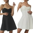 thumbnail image 5 of Robe Formelle pour Femme Été Couleur Unie Sans Manches Ligne A à Bretelles Spaghetti Robe Évasée Tenue de Fête Blanc G, 5 of 5