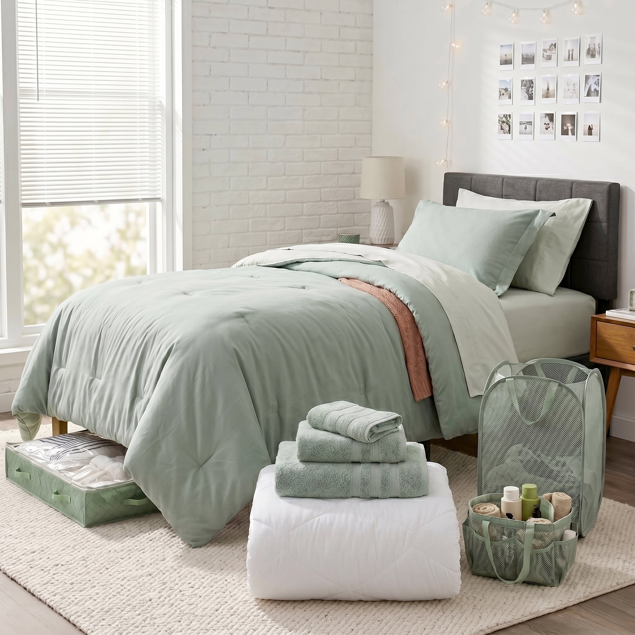 Nestl Back to College Dorm Room Essentials, Twin XL Comforter Sets, Dorm Bedding, Twin Xl Bed In a Bag with All Dorm Accessories and Bedding, Sage Green