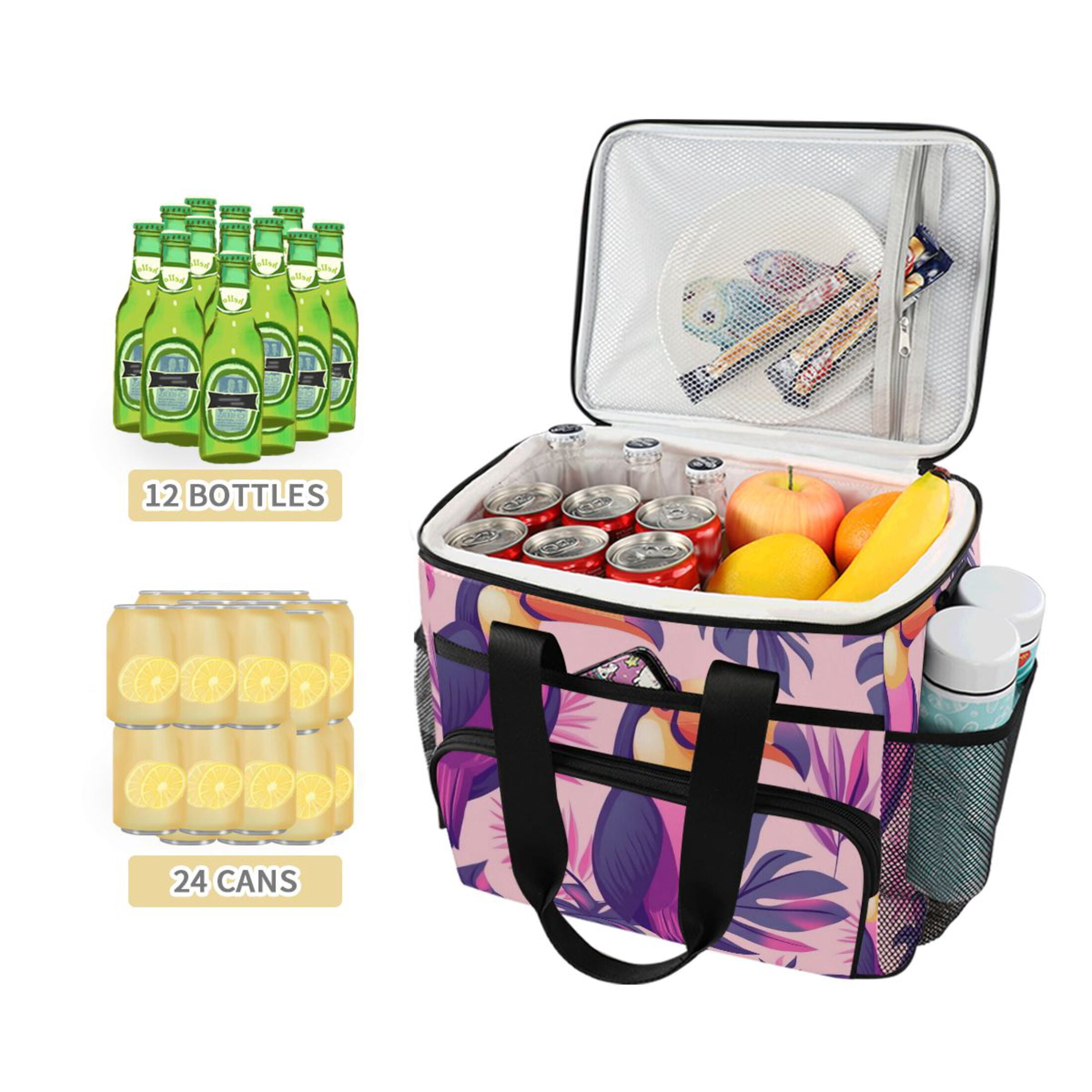 Purple Toucans Insulated Lunch Bag 15L Cooler Box for Women Men Work Camping Beach Travel