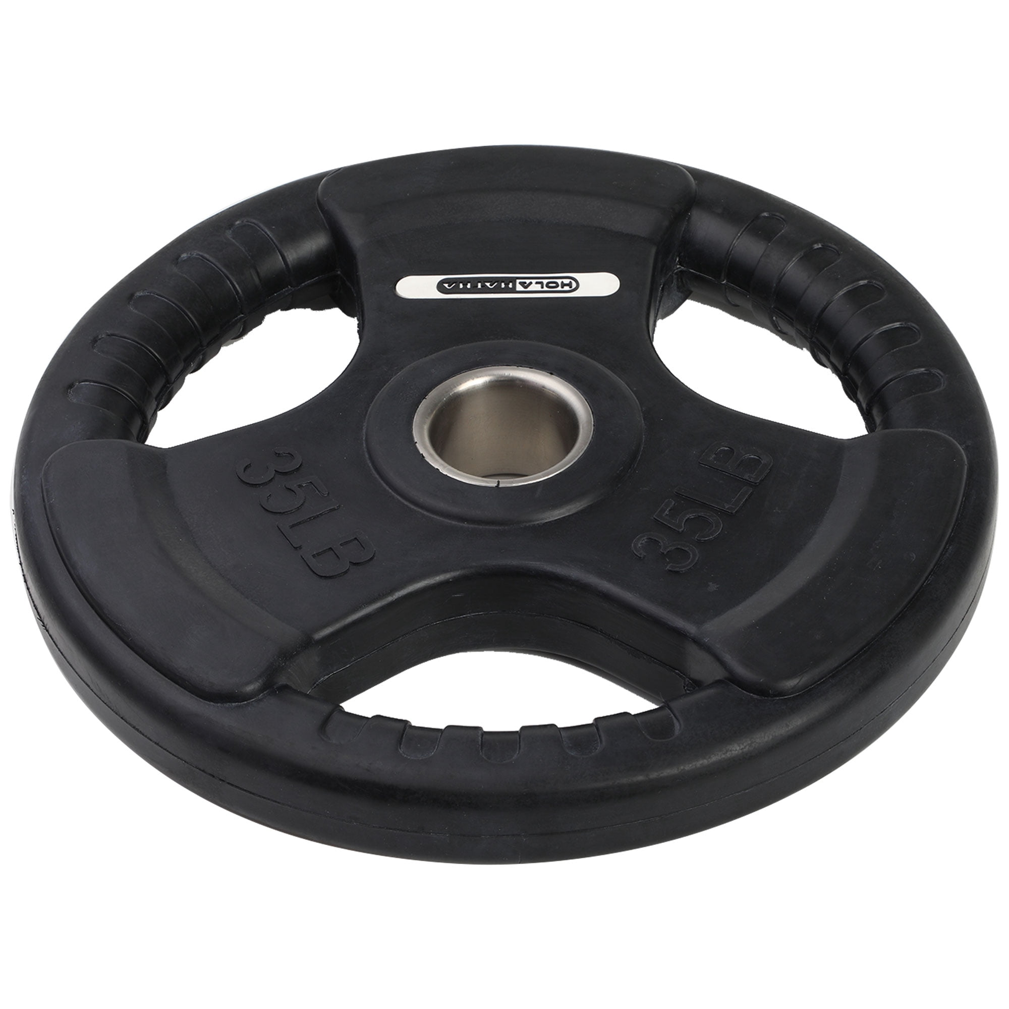 HolaHatha 35-Pound Olympic Rubber Coated Weight Plates with Handle, Black