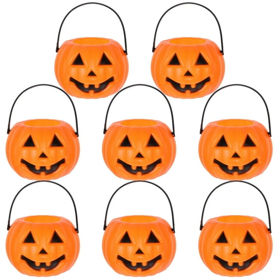 8pcs Pumpkin Candy Bucket, Plastic Pumpkin Candy Bucket Children Trick or Treat Pumpkin Candy Pail Holder for Halloween Party Decoration Orange