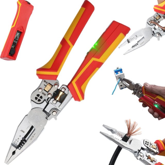 HeeHom Débroussailleuse 9-en-1 avec Testeur de Tension – Pinces Multifonctions pour Dénuder, Couper, Tester (12-250V), Acier Carbone Robuste & Poignée Ergonomique