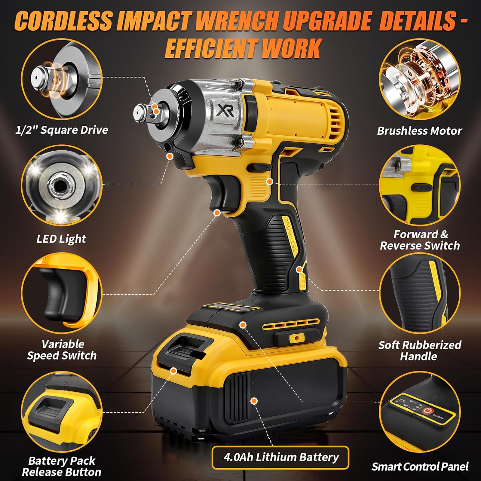 21V Impact Wrench Kit with 4000mAh Lithium-Ion Battery & Heavy-Duty Motor - Wireless Drill/Driver Compatible for Car, Truck, Motorcycle, Repair - Ideal Gift for Mechanics, DIYers, Men