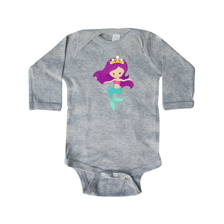 

Inktastic Cute Little Mermaid Purple Hair Crown Gift Baby Girl Long Sleeve Bodysuit