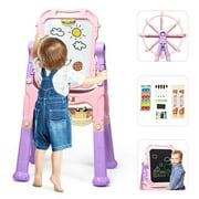 Topbuy Kids Art Easel Freestanding Art Drawing Board Portable Magnetic Drawing Set Pink