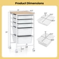 thumbnail image 3 of Costway 5-Drawer Arts Rolling Storage Cart with Wooden Tabletop & Lockable Wheels for Office Natural + White, 3 of 11