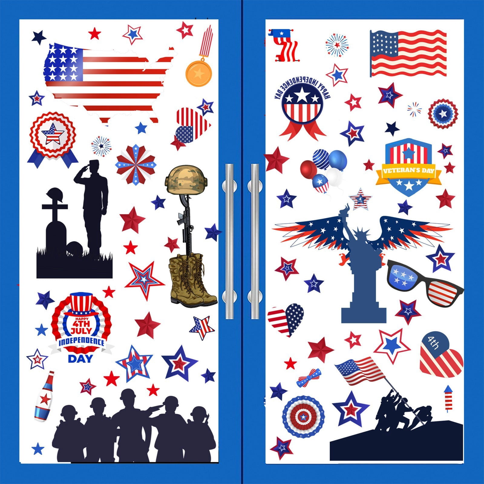 Seyotauo 4th Of July Window Stickers Removable Independence Day Decor USA Themed Star Stripe Flag Glass Holiday Vinyl for Patriotic Party Home Office Outdoor