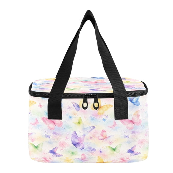 6L Insulated Lunch Bag Square Handheld Cooler Tote Rainbow Butterfly Seamless Pattern Reusable Thermal Bag with Polyester & Aluminum Lining for Work Picnic Travel