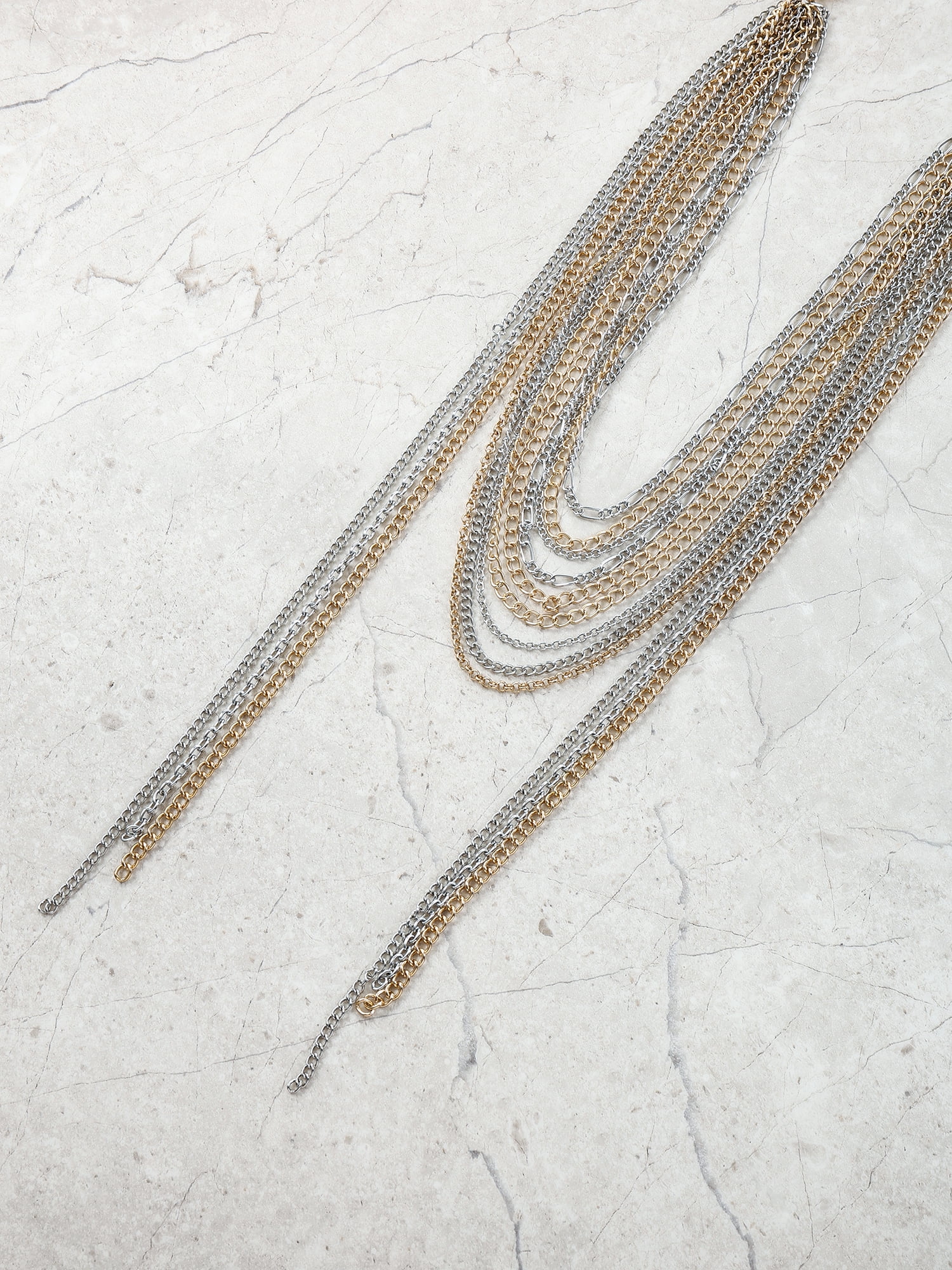 No Boundaries 9-Row Mixed Metal Multi Length Necklace, 1-Piece, Women’s