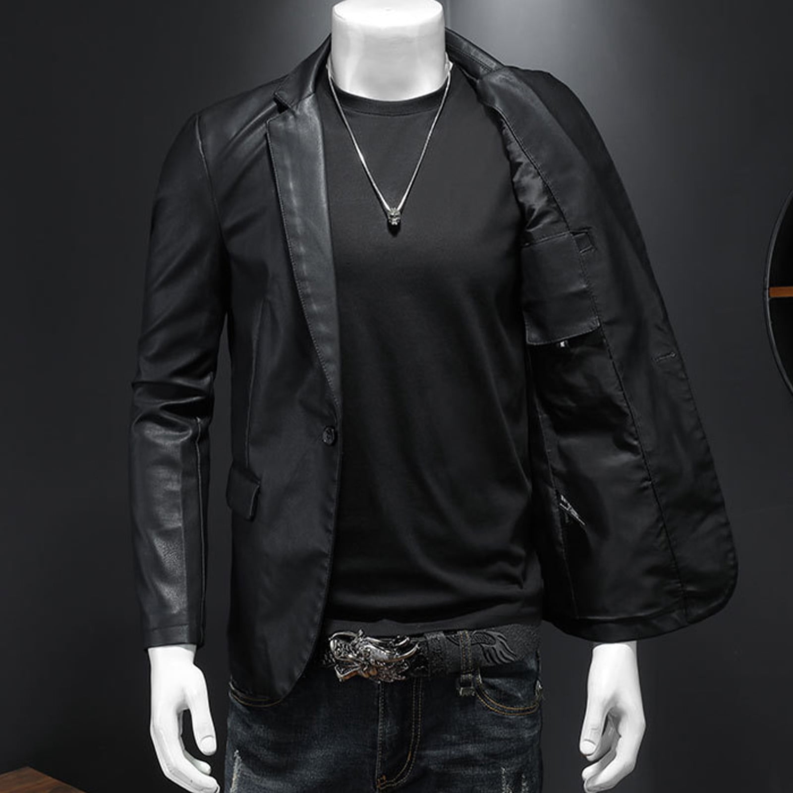 Faux Leather Jackets Men - Casual Button Blazer Coat for Casual Party Black XL