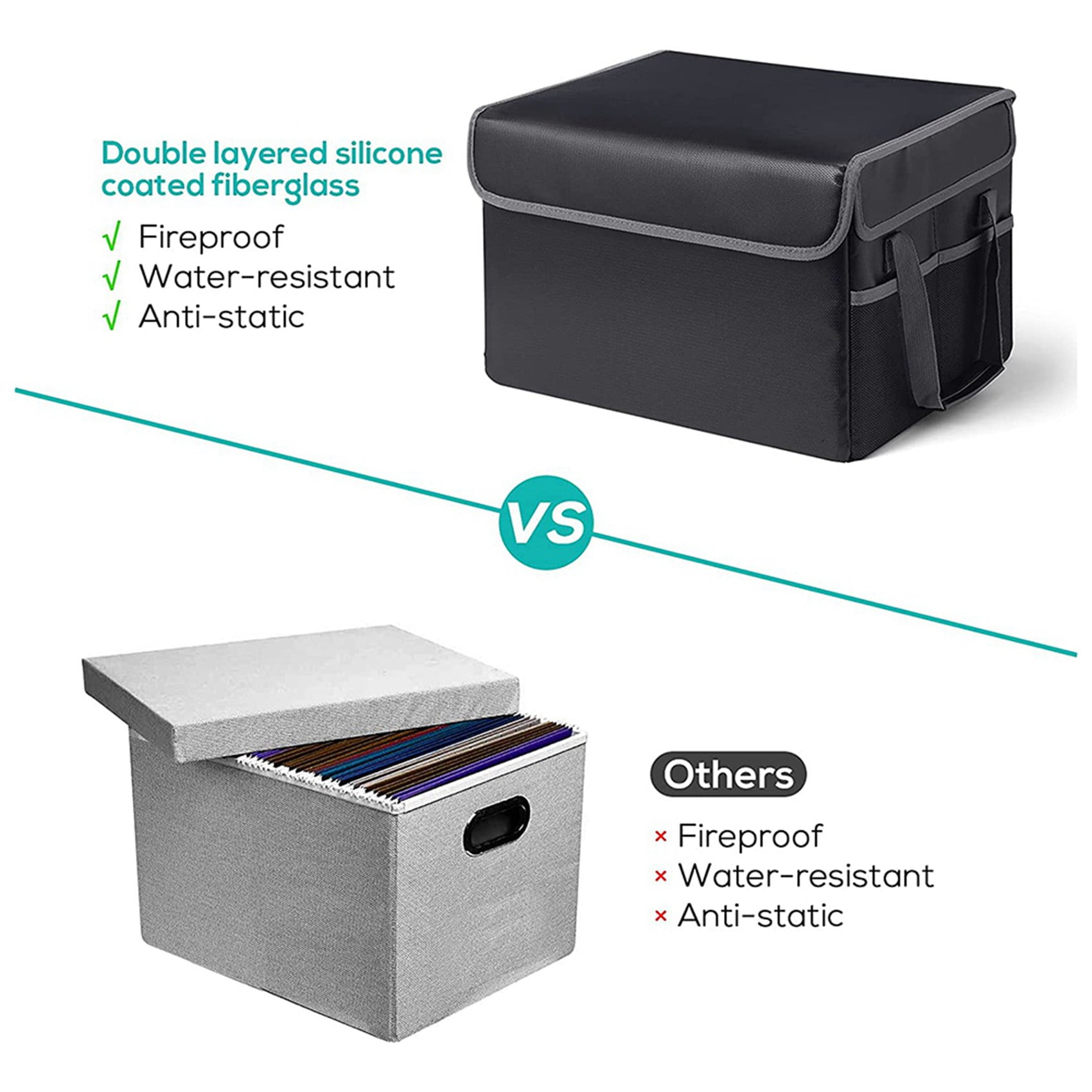 2X Fireproof File Storage Box,Fireproof Storage File Cabinet with Lock,Portable  Office Box,for Letter/Legal Folder