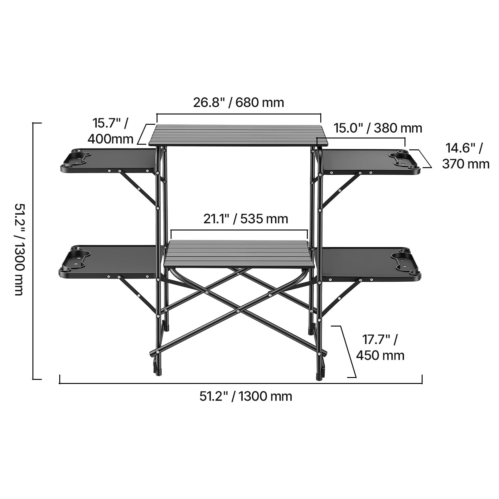KFFKFF Portable Camping Kitchen Table, Foldable Cook Station with 4 Side Tables, Heat-Resistant Surface, and Carry Bag, Perfect for Outdoor Cooking, Picnics, BBQs, Camping, and RV Trips