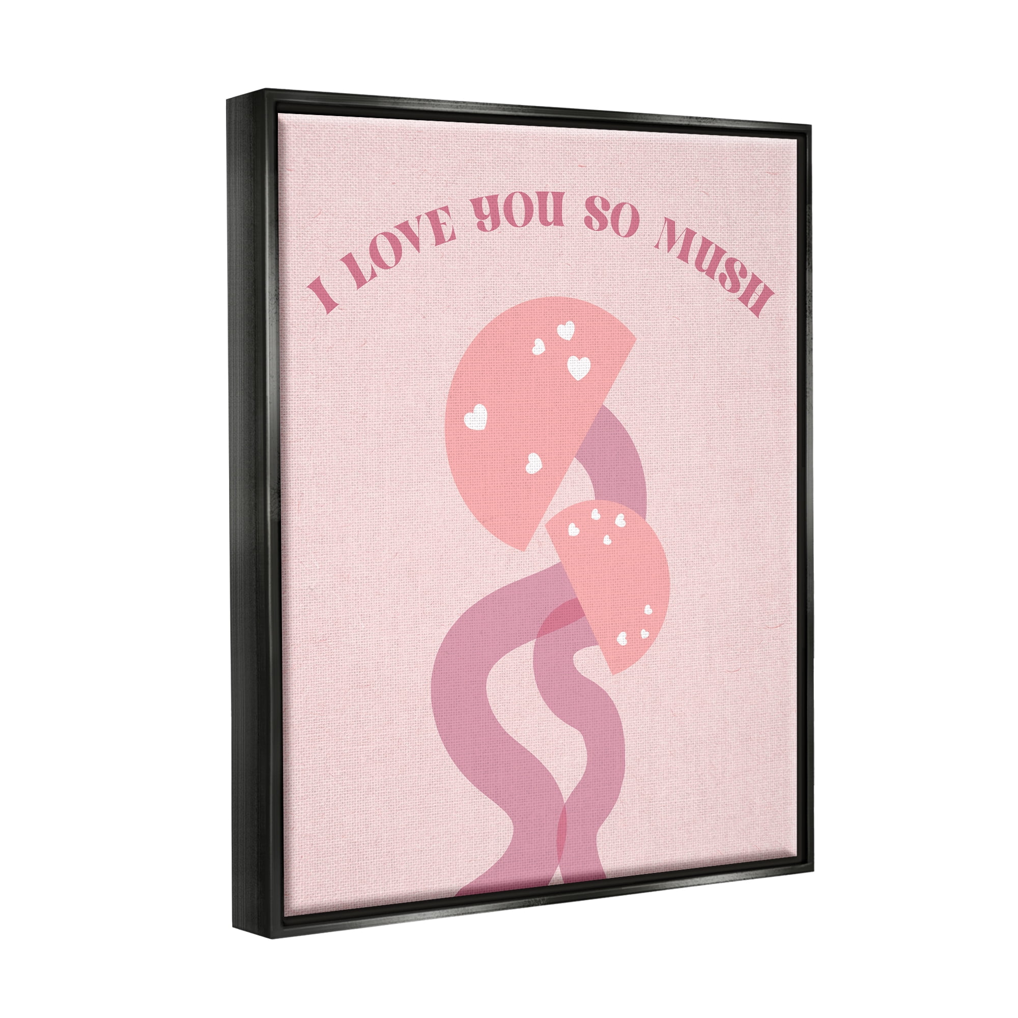 Stupell Industries Love You Pink Mushrooms Botanical & Floral Painting Black Floater Framed Canvas Art Print Wall Art, 25 x 31