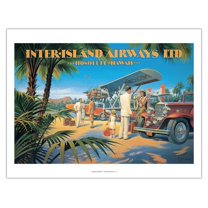 Honolulu Hawaii - Inter-Island Airways Ltd. - Vintage Airline Travel Poster by Kerne Erickson - Fine Art Matte Paper Print (Unframed) 20x26in