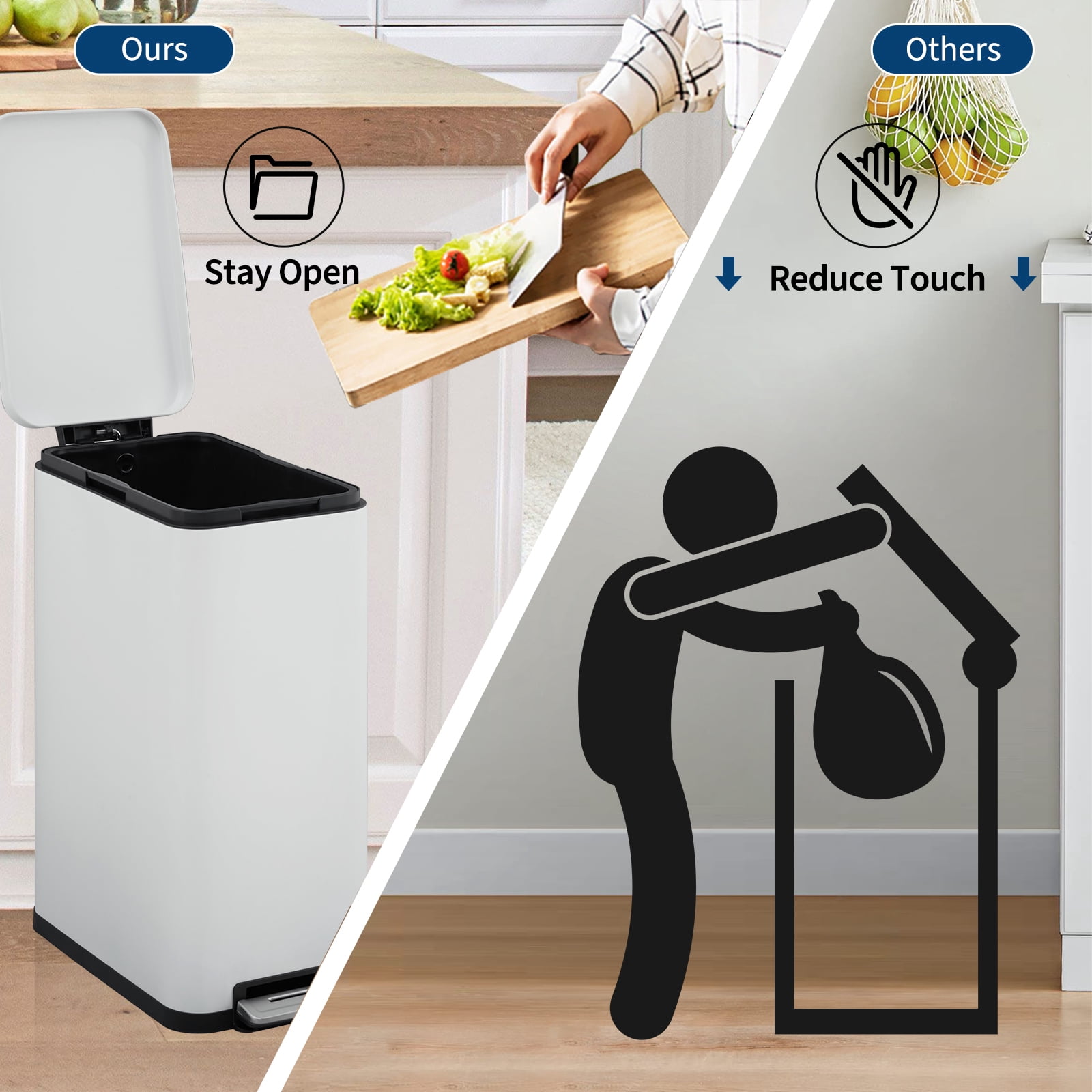 Ataucjin 13 Gallon Step Trash Can, Stainless Steel Kitchen Garbage Bin with Soft-Close Lid & Removable Inner Bucket, Fingerprint-Resistant Slim Rectangle Design for Narrow Spaces
