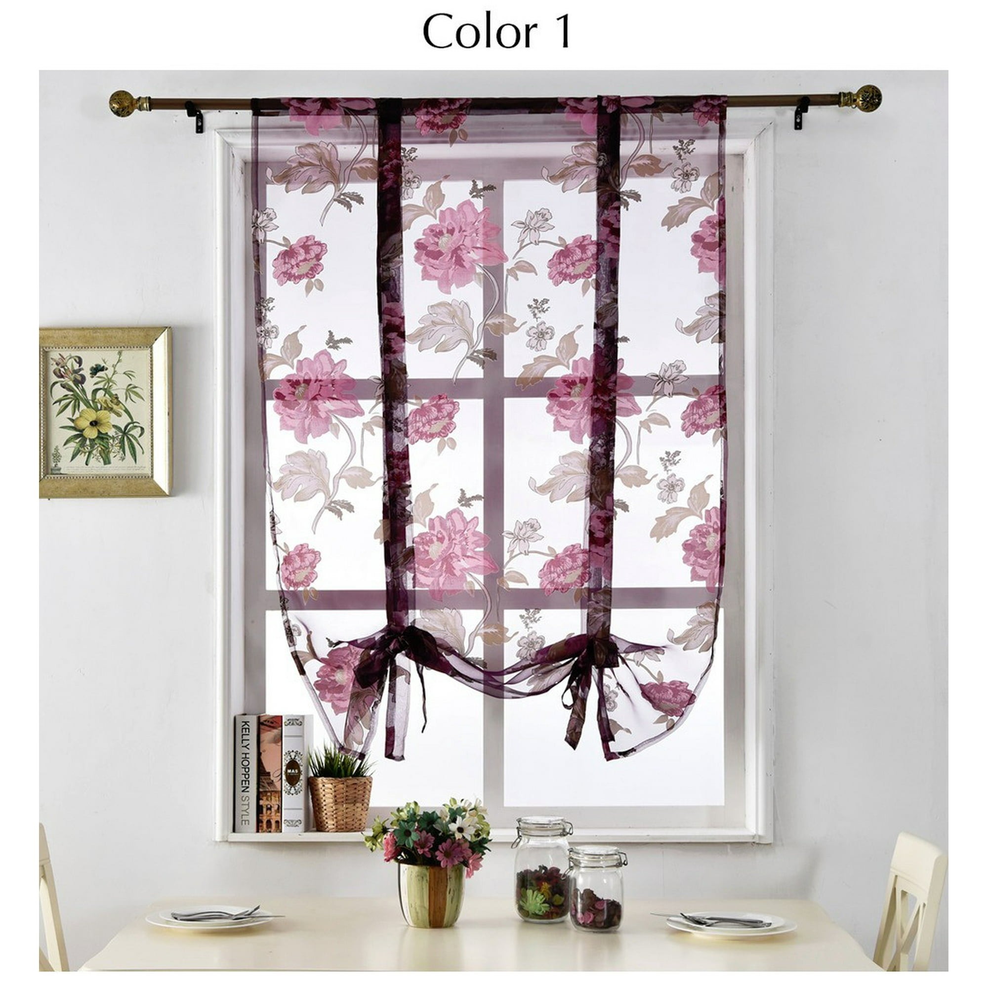 1 Pair 140 140cm Peony Curtain Floral Tulle Door Window Curtain