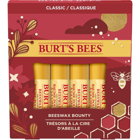 Burt’s Bees Holiday Gift, 4 Lip Balm Stocking Stuffer Products, Beeswax Bounty Classic Set - Beeswax Moisturizing Lip Balm