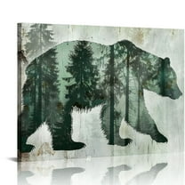 ARISTURING Farmhouse Bear Cabin Wall Decor Rustic Natural Forest Wildlife Pictures Wall Art Abstract Woodland Bear Canvas Print Painting Framed Home Artwork Decorations For Bathroom Bedroom Office