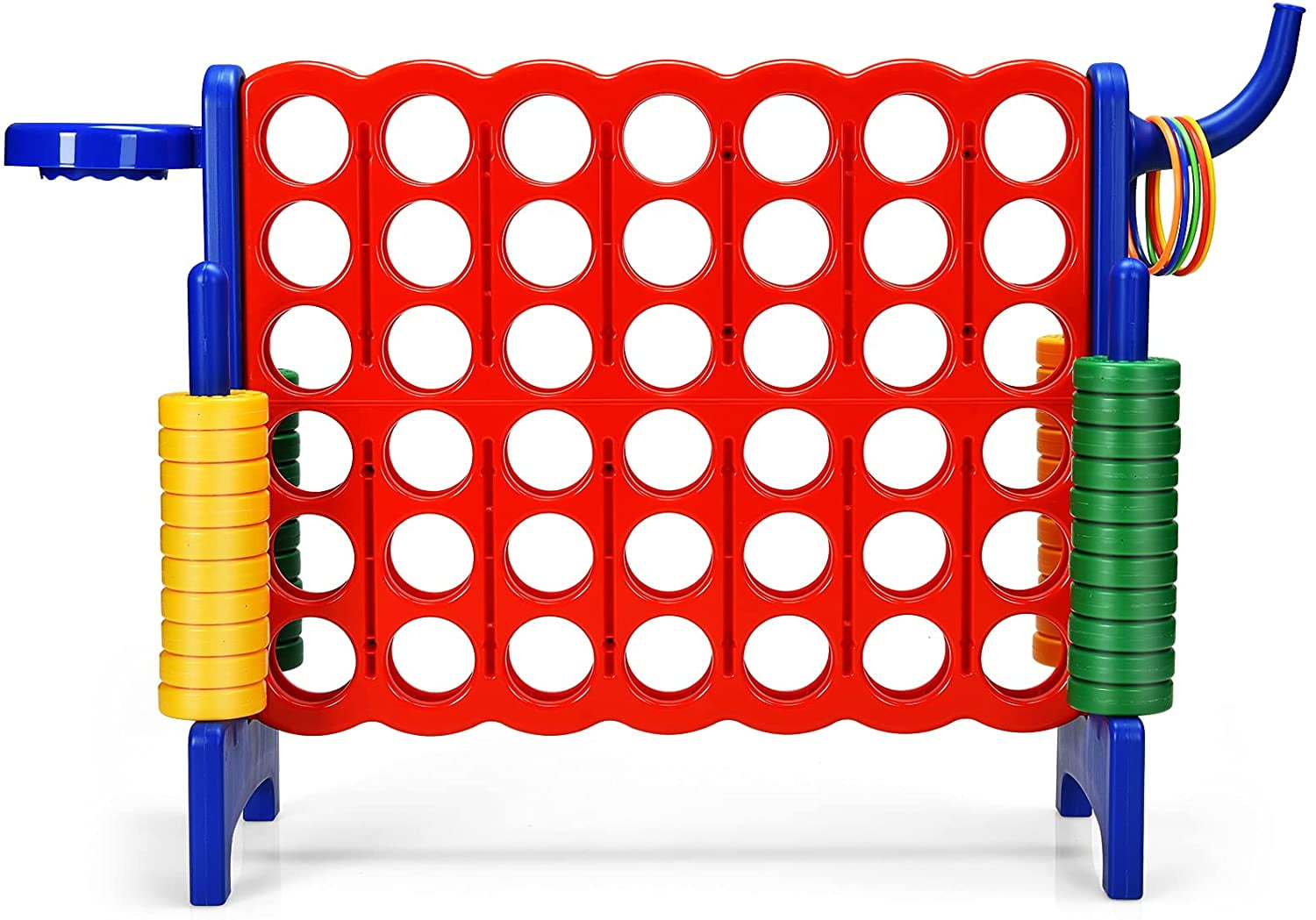 ZJTER Jumbo 4-to-Score Giant Game Set for Kids & Adults, 2.5Ft Indoor Outdoor Game with Basketball Hoop, Ring Game, 42 Jumbo Rings, Quick-Release Slider, Perfect for Birth & Holiday Party