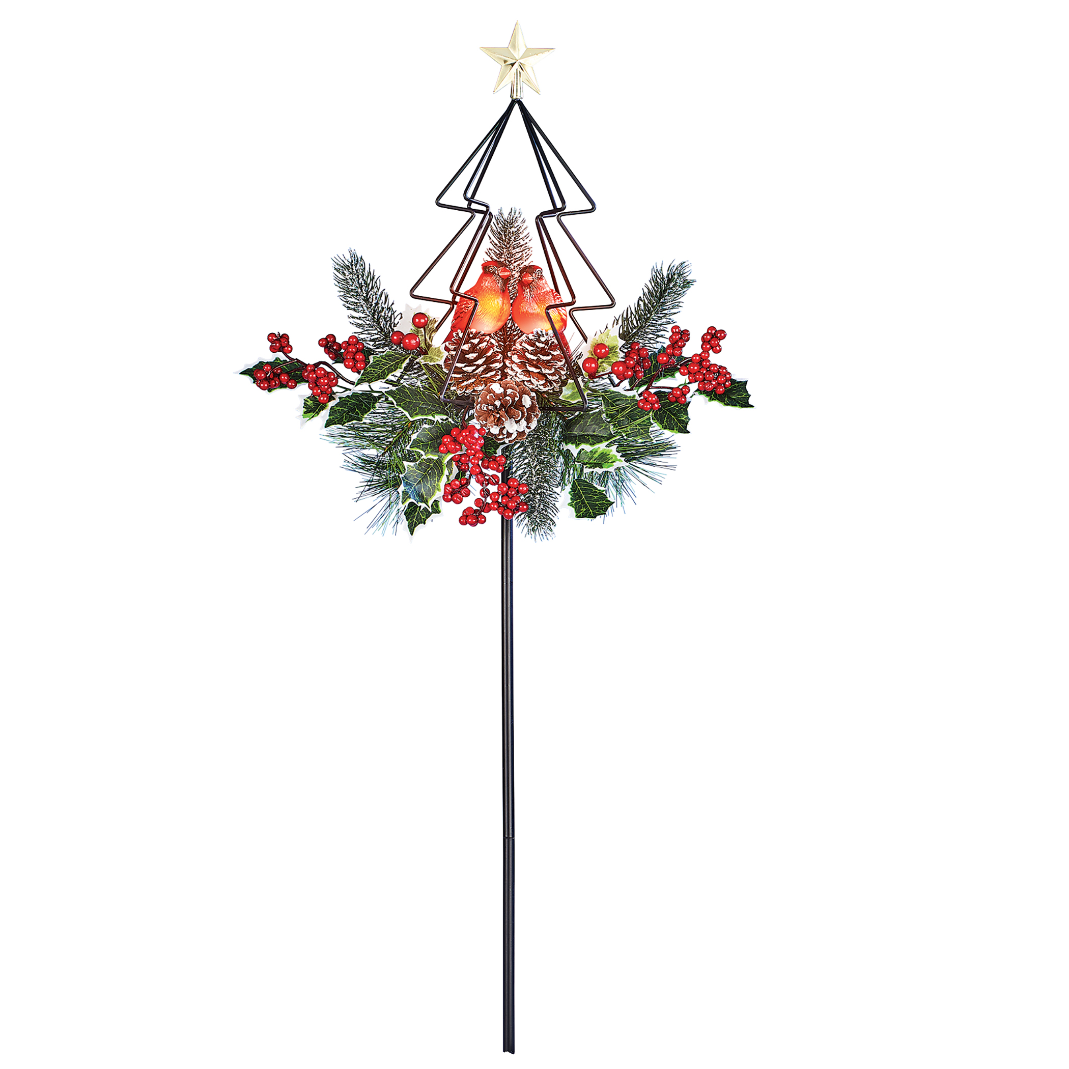 Collections Etc Lighted Solar Cardinal Christmas Tree Yard Stake