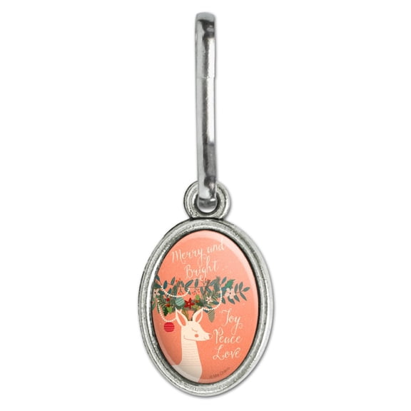 Christmas Deer Merry Bright Joy Peace Love Antiqued Oval Charm Clothes Purse Suitcase Backpack Zipper Pull Aid