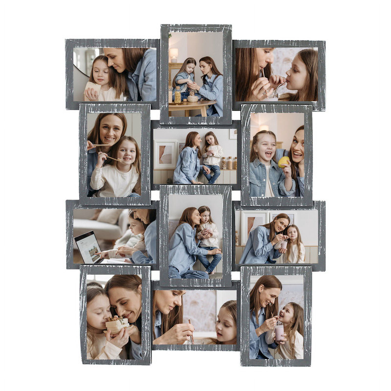 Classic Wall Hanging Picture Frame Collage Gallery Display 12 Opening 6" x 4" Photo Gray
