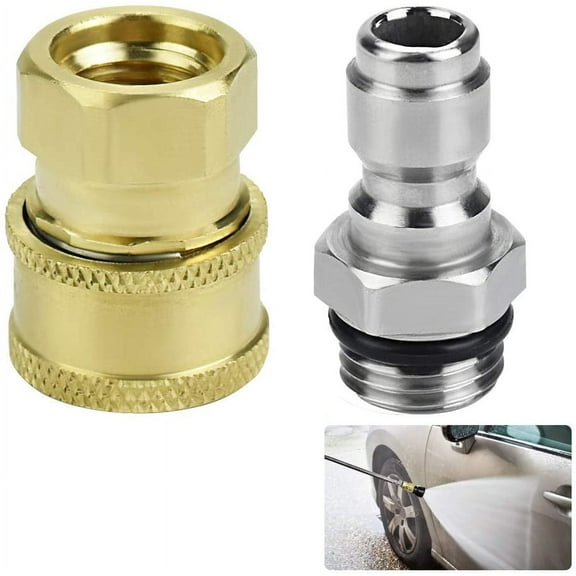 BUZIFU 2 Pcs Pressure Washer Couplers, 1/4 Quick Connector Pressure Washer Fittings 3/8 Inch Male and Female Quick Kit M14 Male Threaded Tap Connector Adaptor Tap Adapter for Hose Pipe Water Gun