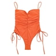 thumbnail image 5 of Low Collar Spaghetti Straps High Waist Lady Monokini Sexy Pleated Side Draswring One-Piece Swimwear for Swimming Pool, 5 of 7