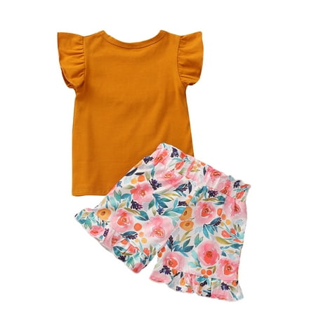 

One Opening Toddler Kids Baby Girls Summer Outfit Tops Floral Shorts Set