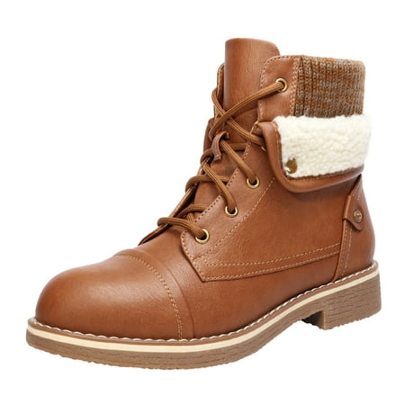

Dream Pairs Women s Lace Up Combat Boots Low Heel Winter Ankle Booties FURTREK CAMEL Size 6