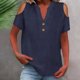 thumbnail image 2 of Loose Off The Shoulder Tops For Women Color Sólido Cuello en V Linen Feel Camiseta de Manga Corta, Tops de Lino para Mujeres Loose Fit Verano, 2 of 9