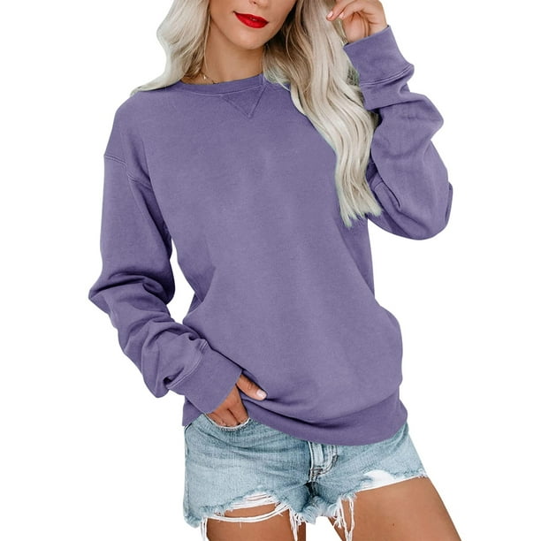 MOSHU Casual Womens Sweatshirts Long Sleeve Crewneck Tops Oversized ...